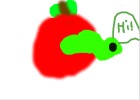 apple with a worm saying hi