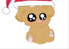 Cute anime puppy in a Santa hat