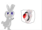 cute bunny infrent of a scary picture
