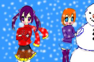 How to draw two girls and a snowman