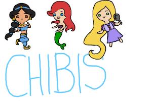 Jasmine, Ariel, and Rapunzel CHIBIS