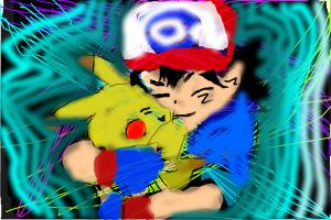 picachu huging ash