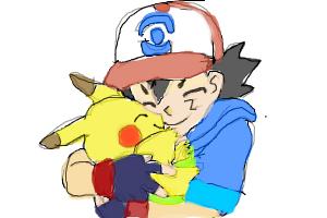 ash huging pikachu