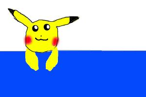 pikachu hanging over blue thing
