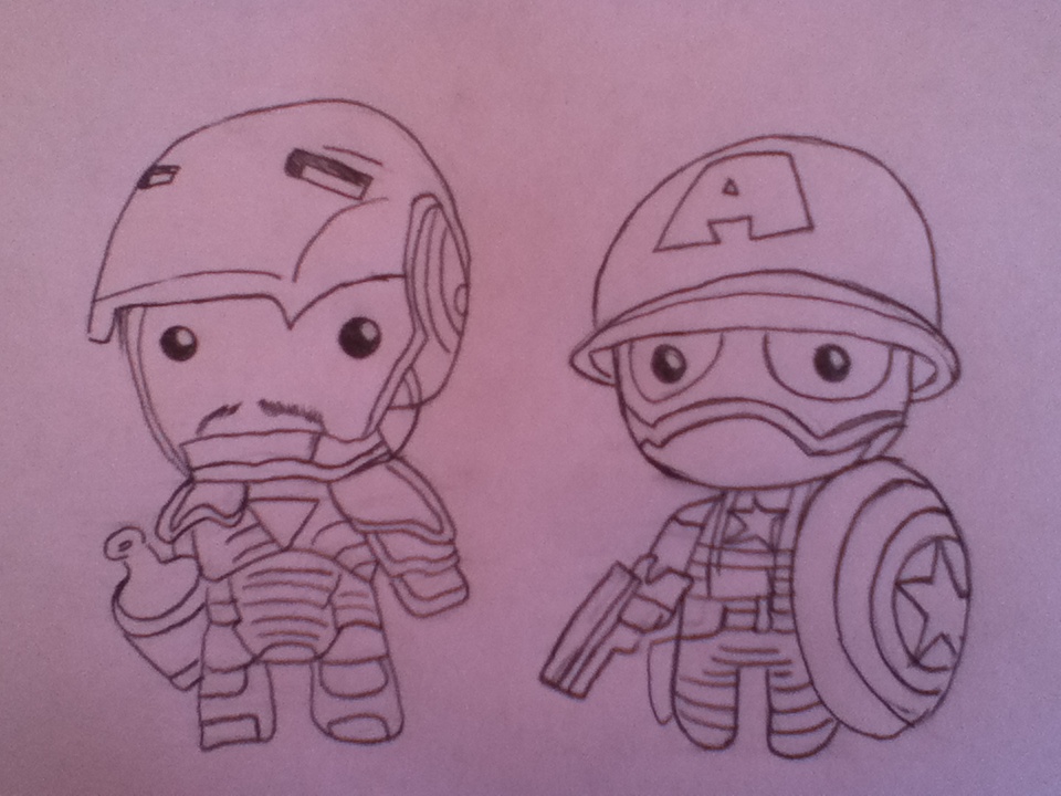 chibi iron man and captain america