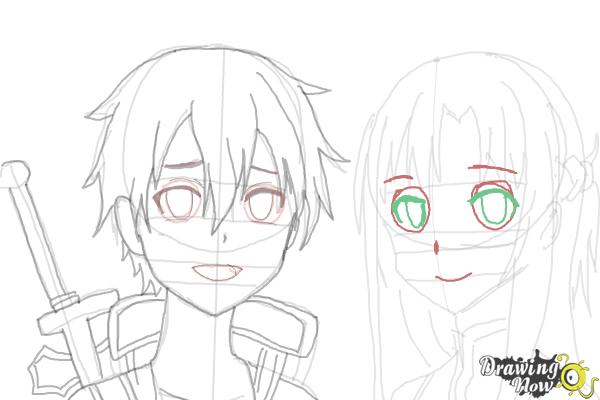How to Draw Asuna And Kirito from Sword Art Online - Step 10