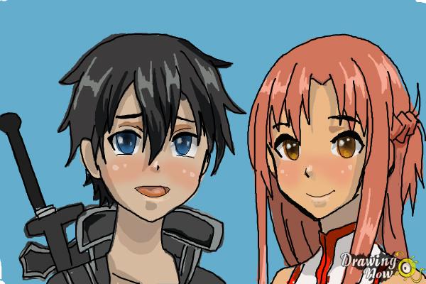 How to Draw Asuna And Kirito from Sword Art Online - Step 12