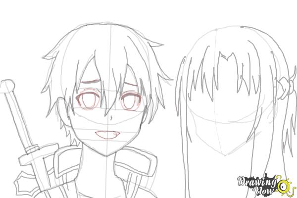 How to Draw Asuna And Kirito from Sword Art Online - Step 8