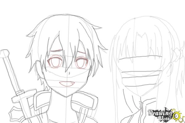 How to Draw Asuna And Kirito from Sword Art Online - Step 9