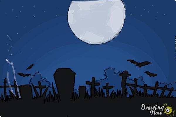Hand Drawn Halloween Concept Sketch Cemetery With Graves Autumn Dry Wood  And Moon In Night Sky Royalty Free SVG Cliparts Vectors And Stock  Illustration Image 68282064