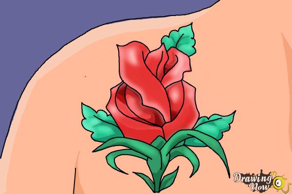 How to Draw a Rose Tattoo - Step 14