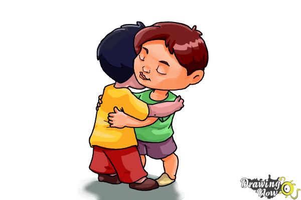 How to Draw Two People Hugging - Step 19