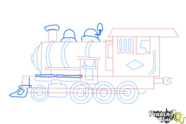 How to Draw a Steam Train - Step 14