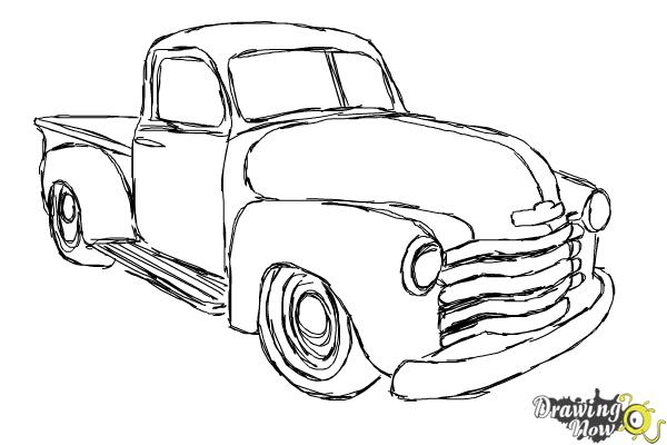 Line Drawing Square Body Chevy Outline.