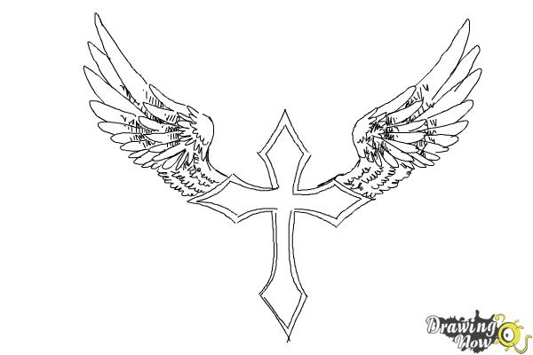 How to Draw a Cross With Wings - Step 10