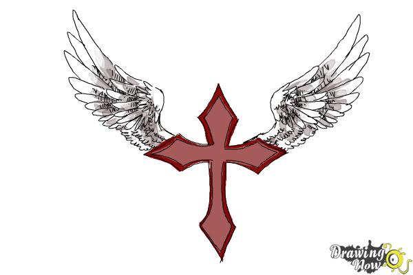 How to Draw a Cross With Wings - Step 11