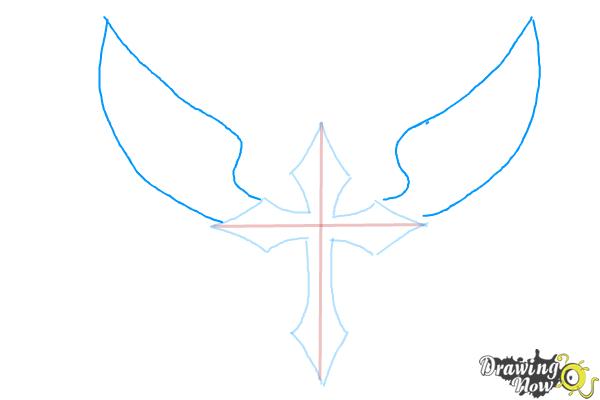 How to Draw a Cross With Wings - Step 5