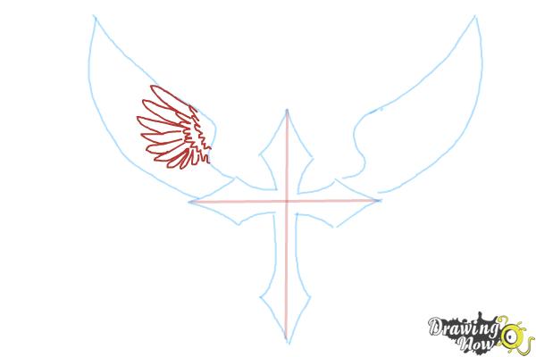How to Draw a Cross With Wings - Step 6
