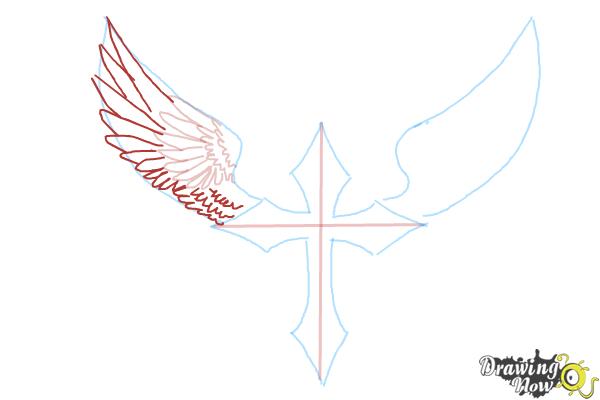 How to Draw a Cross With Wings - Step 7