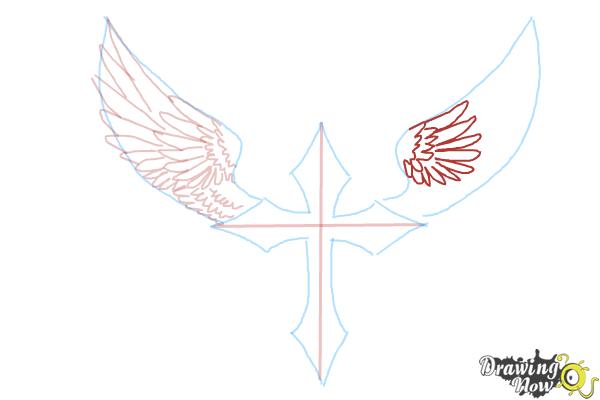 How to Draw a Cross With Wings - Step 8