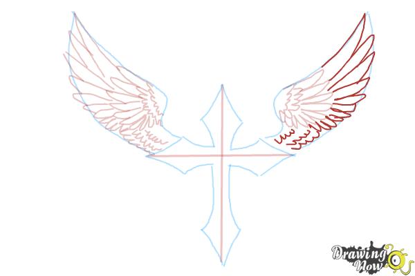 How to Draw a Cross With Wings - Step 9