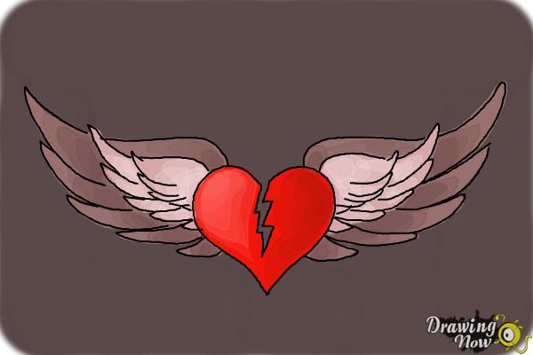 How to Draw a Broken Heart With Wings - Step 10