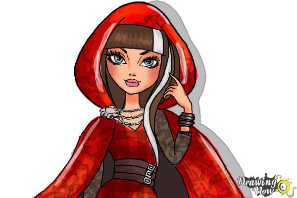 How to Draw Cerise Hood The Daughter Of Little Red Riding Hood from Ever After High - Step 10