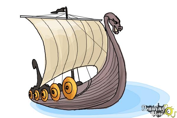 How to Draw a Viking Ship - Step 10