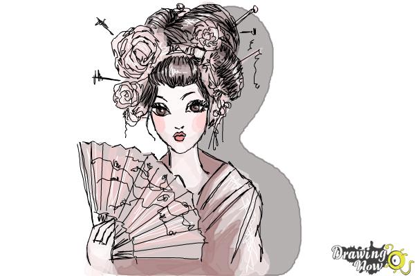 How to Draw a Geisha - Step 10
