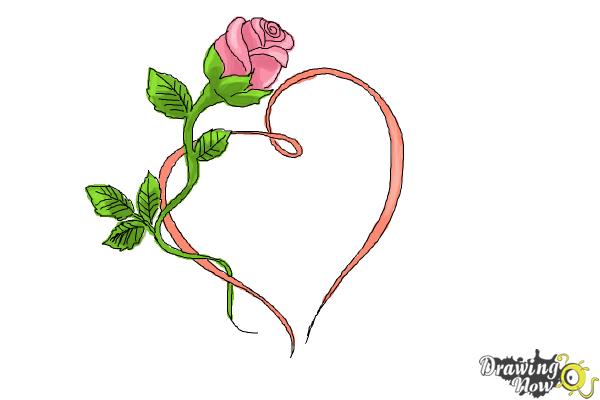 How to Draw a Rose With a Heart - Step 10