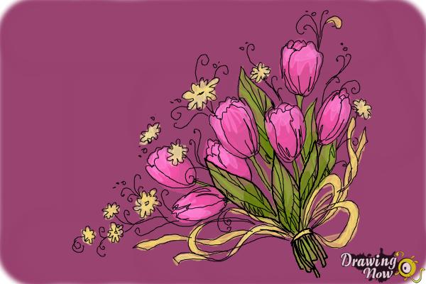 How to Draw a Bouquet Of Flowers - Step 12