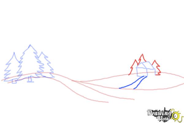 Draw A Winter Landscape Step By Step - How To Draw Winter Scene Page 1