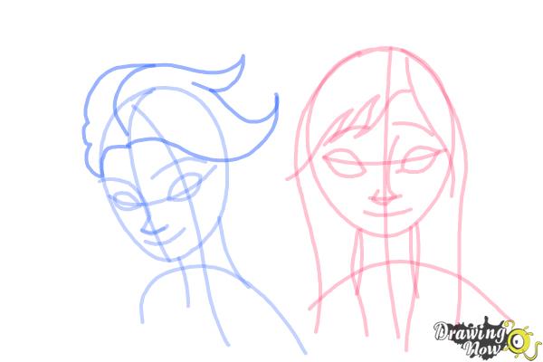 How to Draw Anna And Elsa from Frozen - Step 11