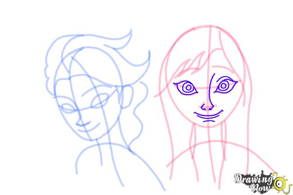 How to Draw Anna And Elsa from Frozen - Step 13