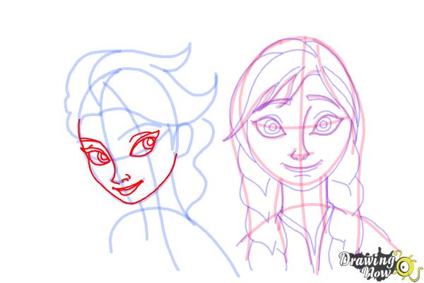 How to Draw Anna And Elsa from Frozen - Step 16