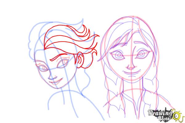 How to Draw Anna And Elsa from Frozen - Step 17