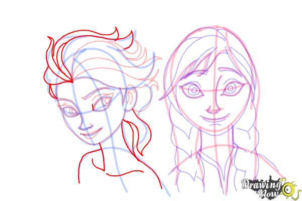 How to Draw Anna And Elsa from Frozen - Step 18