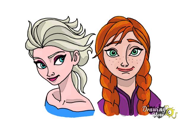 How to Draw Anna And Elsa from Frozen - Step 20