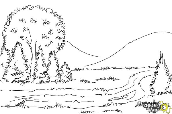 How to draw a realistic river Step1Step 8 and shade it too  Landscape  drawings River drawing Realistic drawings