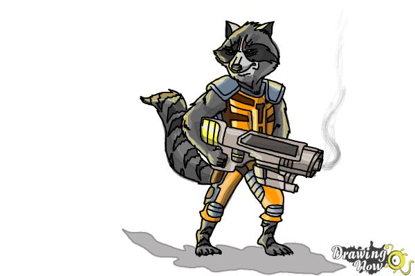 How to Draw Rocket Raccoon from Guardians Of The Galaxy - Step 18
