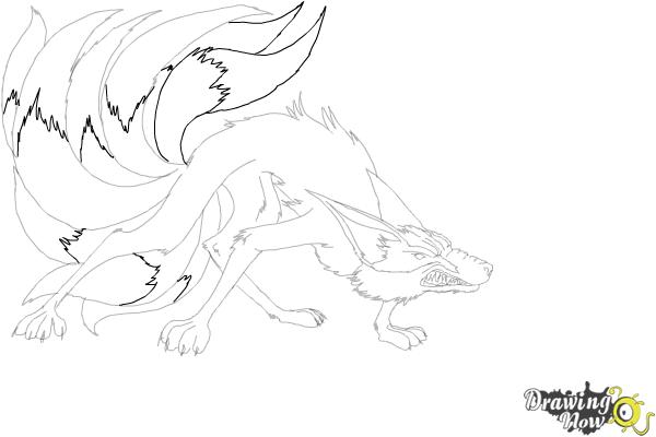 How To Draw A Kitsune Nine Tailed Fox Drawingnow