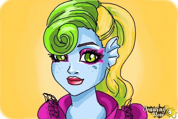 How to Draw Lagoonafire  from Monster High Freaky Fusion - Step 10