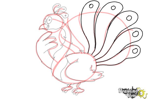 How to Draw a Cartoon Peacock - Step 12