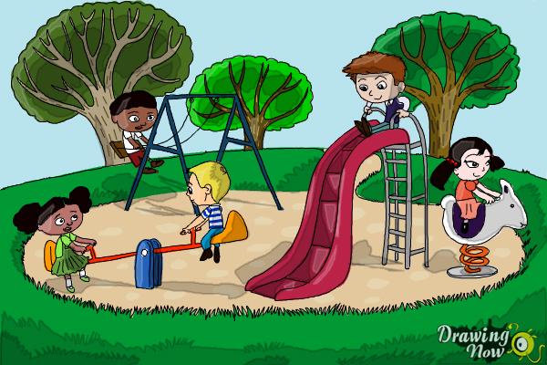 How to Draw Kids Playing In a Playground - DrawingNow