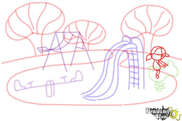 How to Draw Kids Playing In a Playground - Step 5