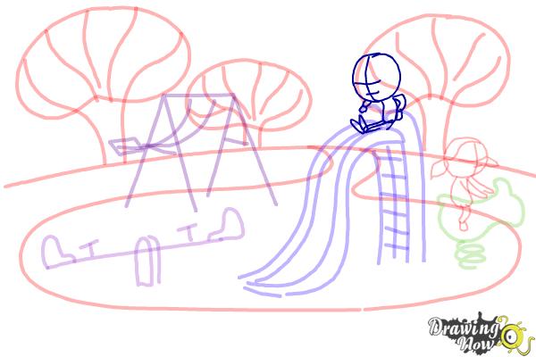 How to Draw Kids Playing In a Playground - Step 6