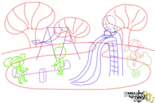 How to Draw Kids Playing In a Playground - Step 7