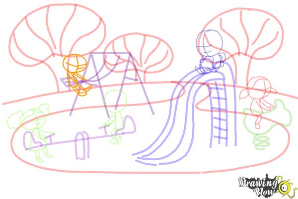 How to Draw Kids Playing In a Playground - Step 8