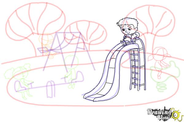 How to Draw Kids Playing In a Playground - Step 9