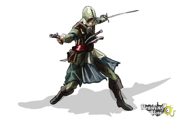 How to Draw Edward Kenway from Assassins Creed IV Black Flag - Step 11